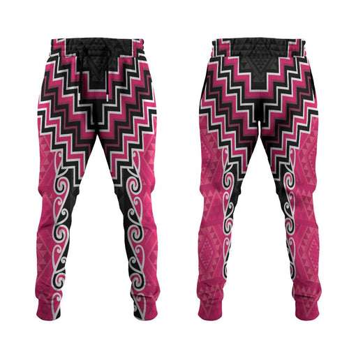 Pink Niho Taniwha Mix Poutama Jogger Pants Unique Taniko Aotearoa - Aussie Hoodie