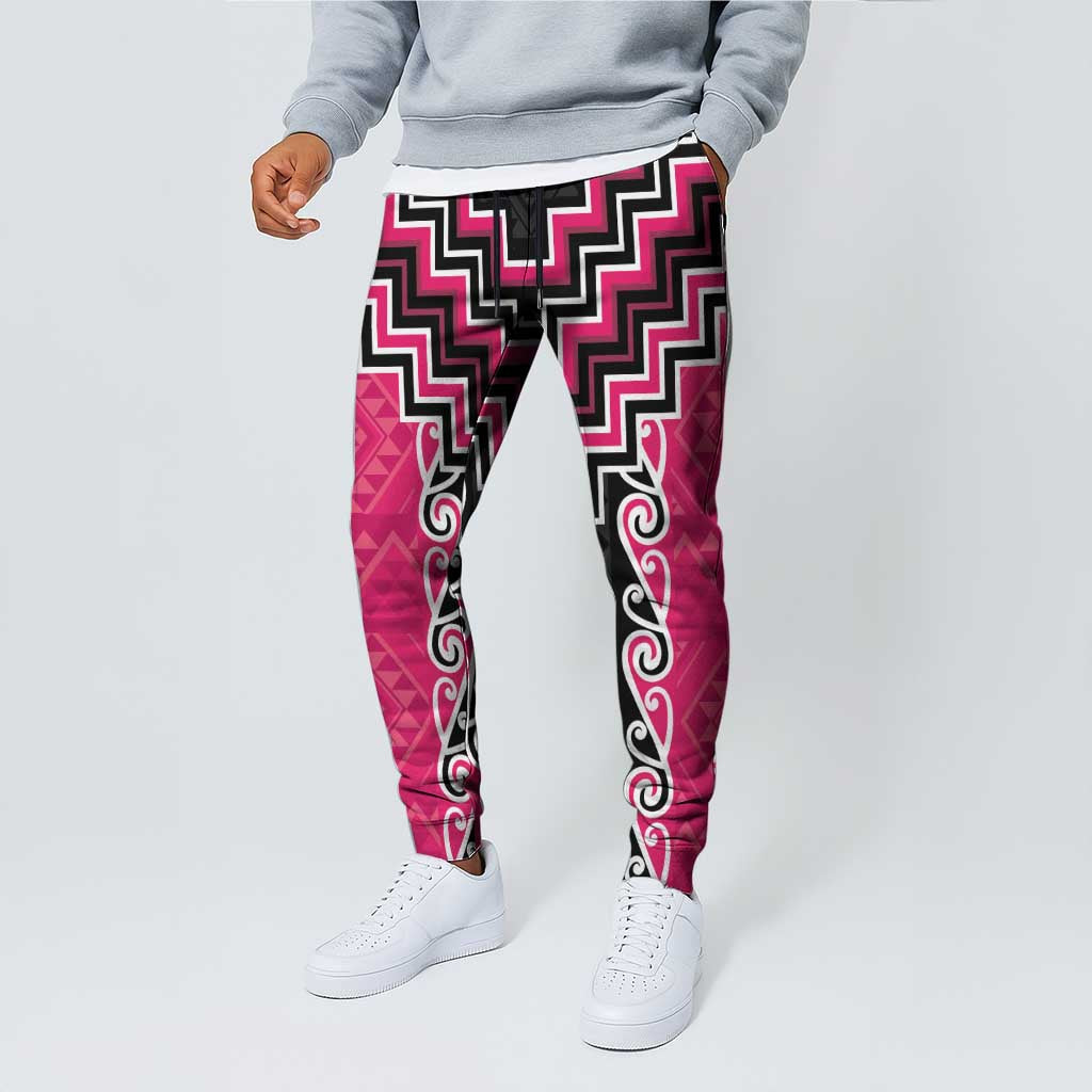 Pink Niho Taniwha Mix Poutama Jogger Pants Unique Taniko Aotearoa - Aussie Hoodie