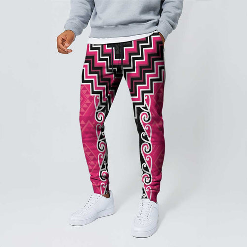 Pink Niho Taniwha Mix Poutama Jogger Pants Unique Taniko Aotearoa - Aussie Hoodie