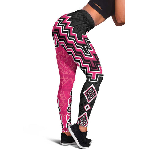 Pink Niho Taniwha Mix Poutama Leggings Unique Taniko Aotearoa - Aussie Hoodie