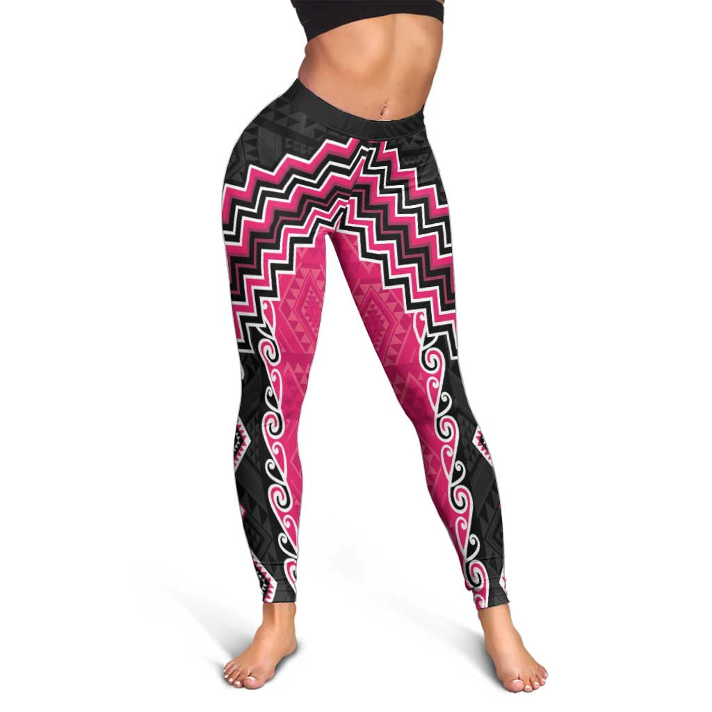 Pink Niho Taniwha Mix Poutama Leggings Unique Taniko Aotearoa - Aussie Hoodie