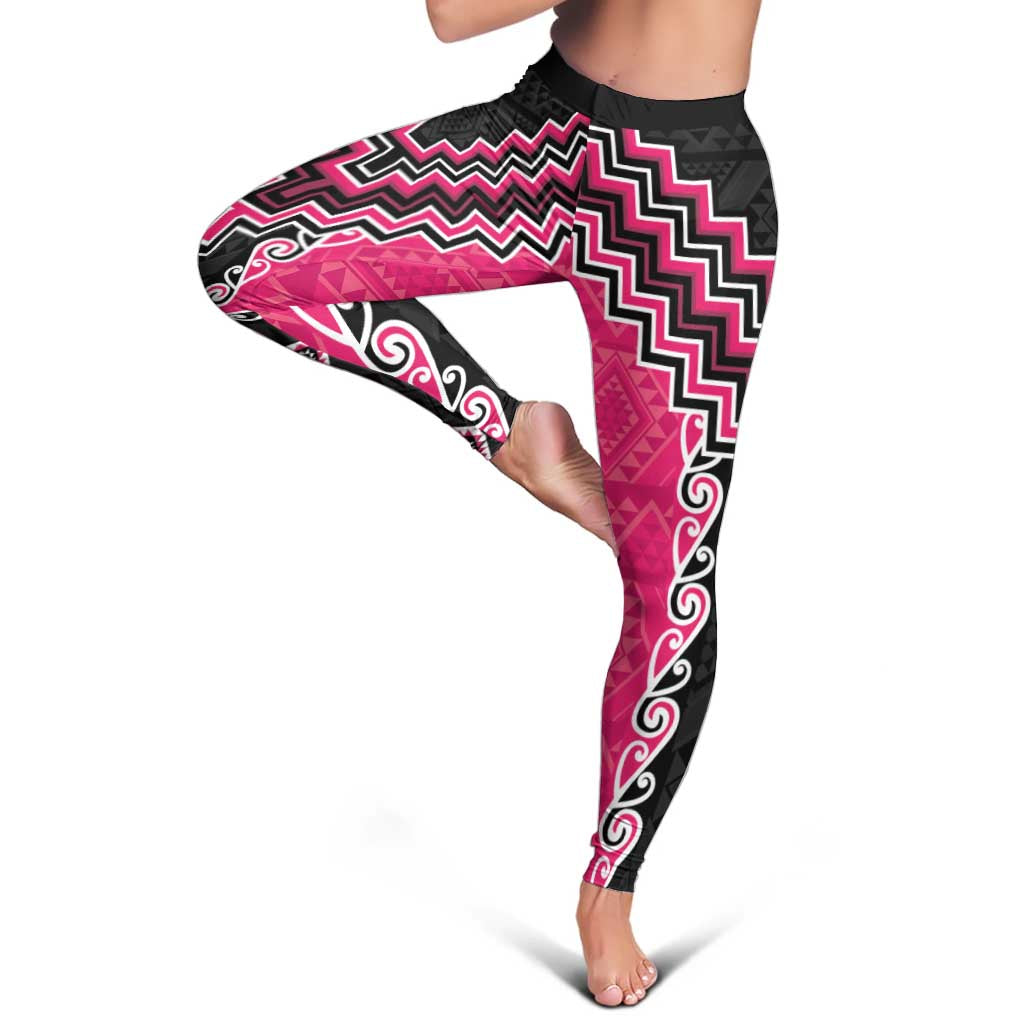 Pink Niho Taniwha Mix Poutama Leggings Unique Taniko Aotearoa - Aussie Hoodie