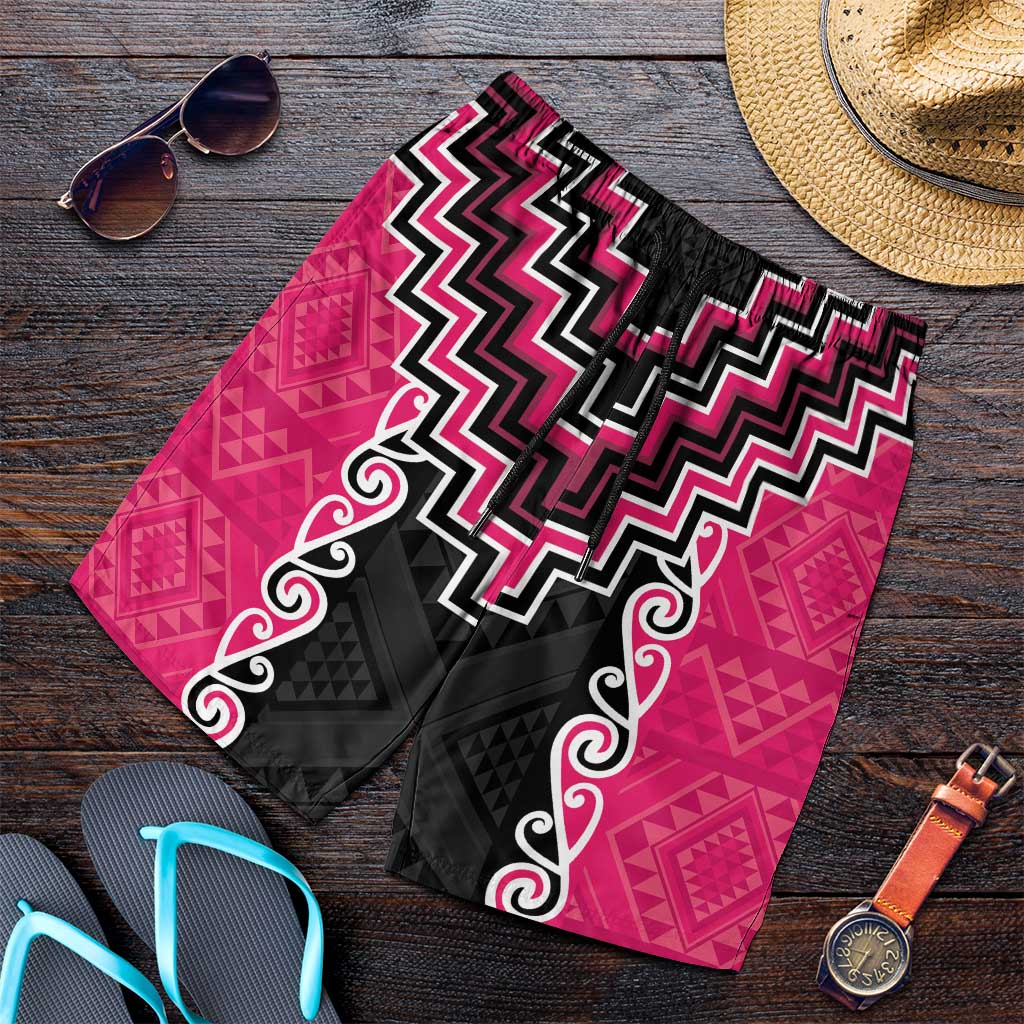 Pink Niho Taniwha Mix Poutama Shorts for Men Unique Taniko Aotearoa - Aussie Hoodie