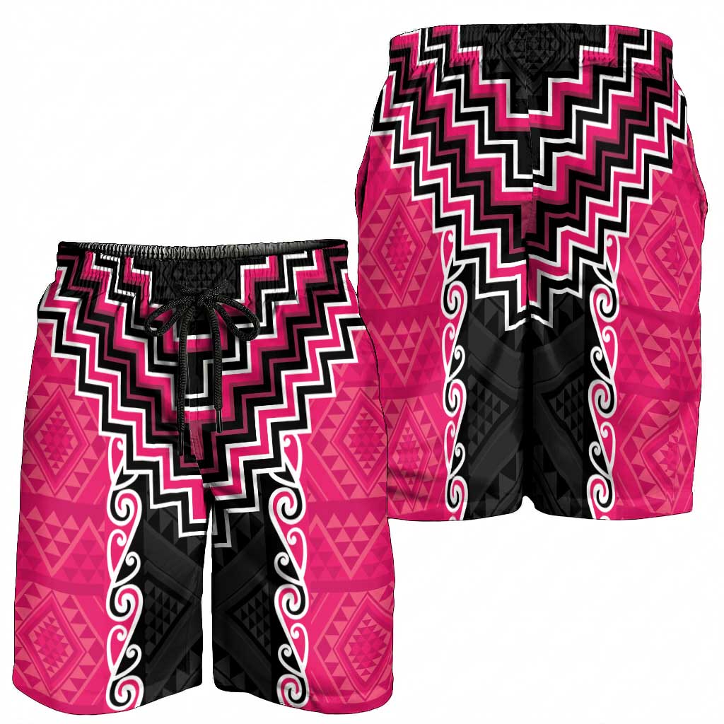 Pink Niho Taniwha Mix Poutama Shorts for Men Unique Taniko Aotearoa - Aussie Hoodie