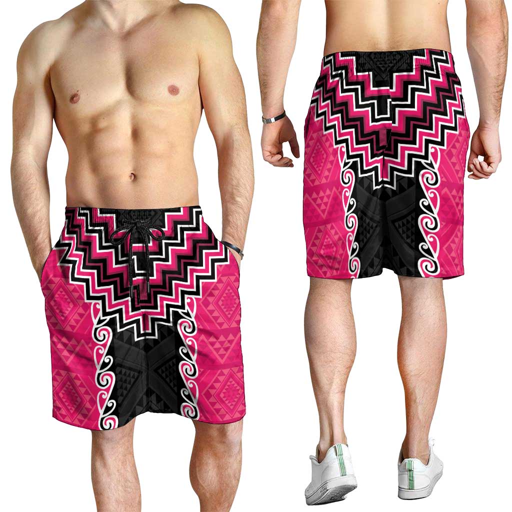 Pink Niho Taniwha Mix Poutama Shorts for Men Unique Taniko Aotearoa - Aussie Hoodie