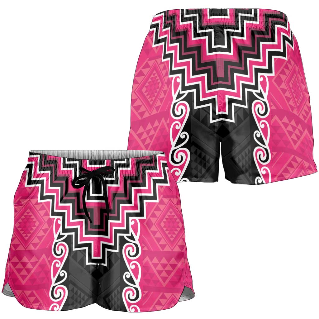 Pink Niho Taniwha Mix Poutama Shorts for Women Unique Taniko Aotearoa - Aussie Hoodie