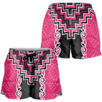 Pink Niho Taniwha Mix Poutama Shorts for Women Unique Taniko Aotearoa - Aussie Hoodie
