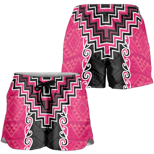 Pink Niho Taniwha Mix Poutama Shorts for Women Unique Taniko Aotearoa - Aussie Hoodie
