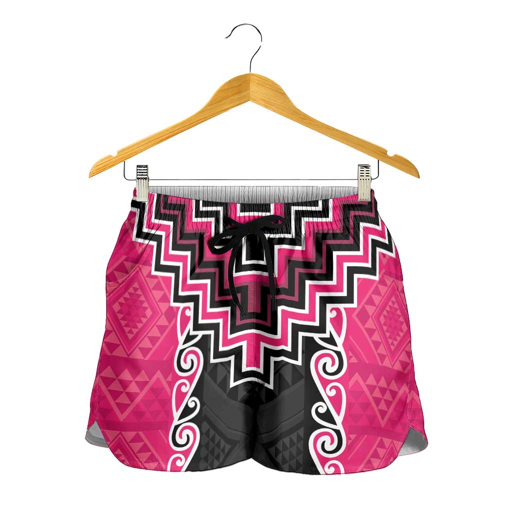 Pink Niho Taniwha Mix Poutama Shorts for Women Unique Taniko Aotearoa - Aussie Hoodie