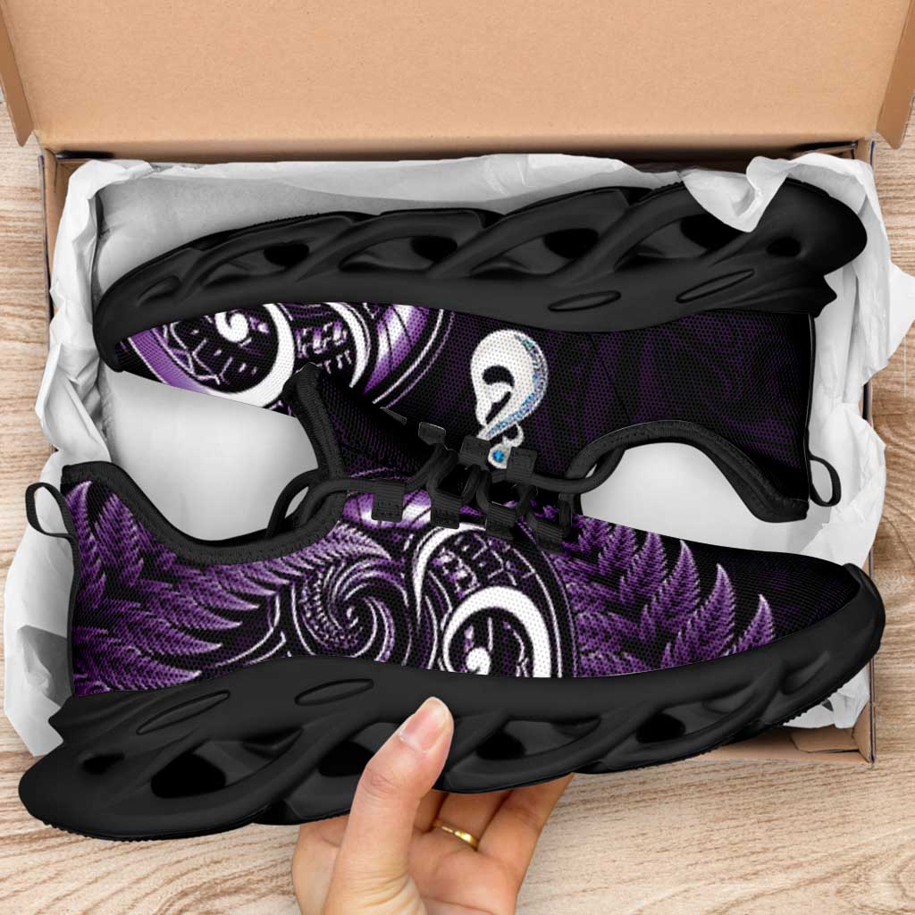 Purple New Zealand Clunky Sneakers Aotearoa Silver Fern With Manaia Maori Unique