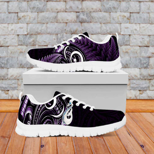 Purple New Zealand Sneakers Aotearoa Silver Fern With Manaia Maori Unique