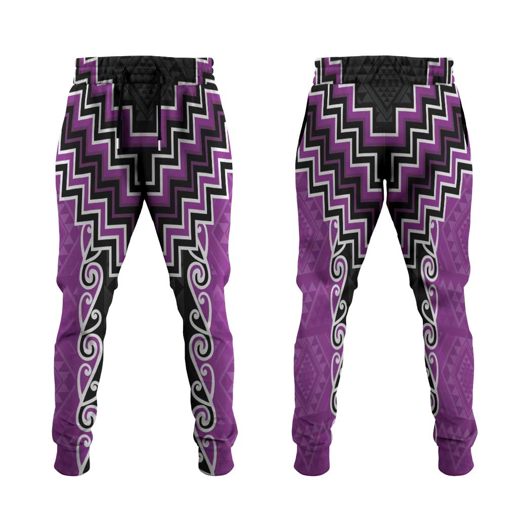 Purple Niho Taniwha Mix Poutama Jogger Pants Unique Taniko Aotearoa - Aussie Hoodie