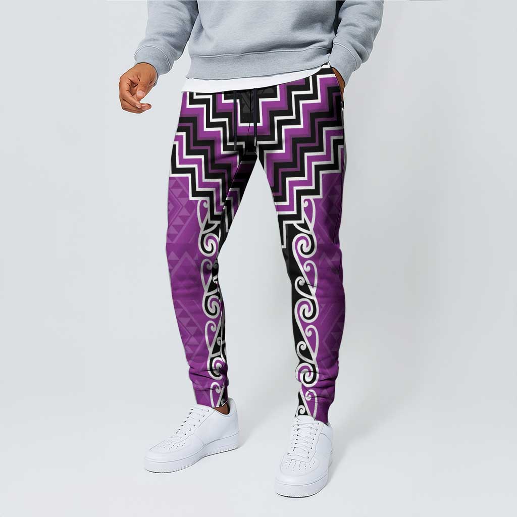 Purple Niho Taniwha Mix Poutama Jogger Pants Unique Taniko Aotearoa - Aussie Hoodie