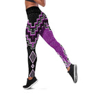 Purple Niho Taniwha Mix Poutama Leggings Unique Taniko Aotearoa - Aussie Hoodie