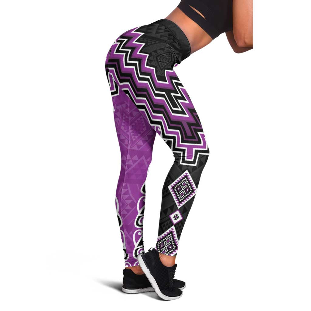 Purple Niho Taniwha Mix Poutama Leggings Unique Taniko Aotearoa - Aussie Hoodie