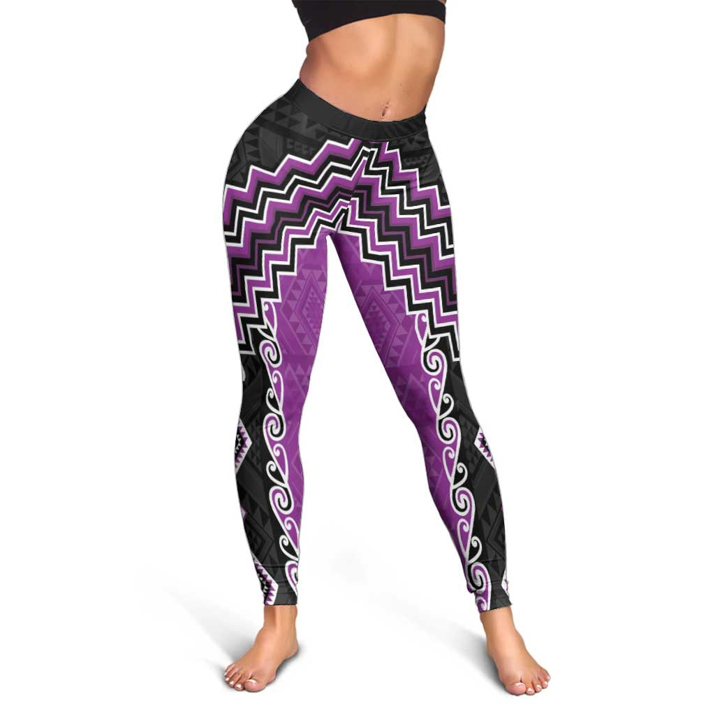 Purple Niho Taniwha Mix Poutama Leggings Unique Taniko Aotearoa - Aussie Hoodie