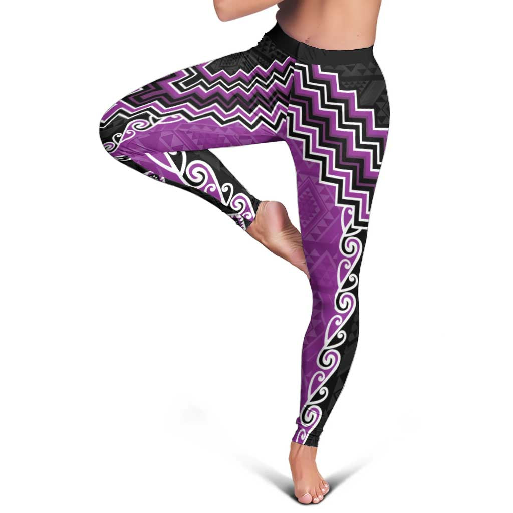 Purple Niho Taniwha Mix Poutama Leggings Unique Taniko Aotearoa - Aussie Hoodie