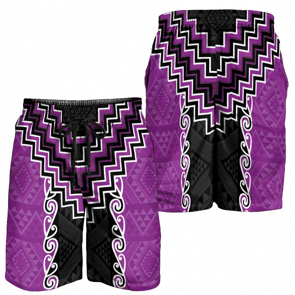 Purple Niho Taniwha Mix Poutama Shorts for Men Unique Taniko Aotearoa - Aussie Hoodie