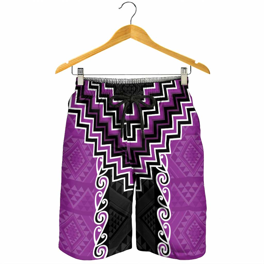 Purple Niho Taniwha Mix Poutama Shorts for Men Unique Taniko Aotearoa - Aussie Hoodie