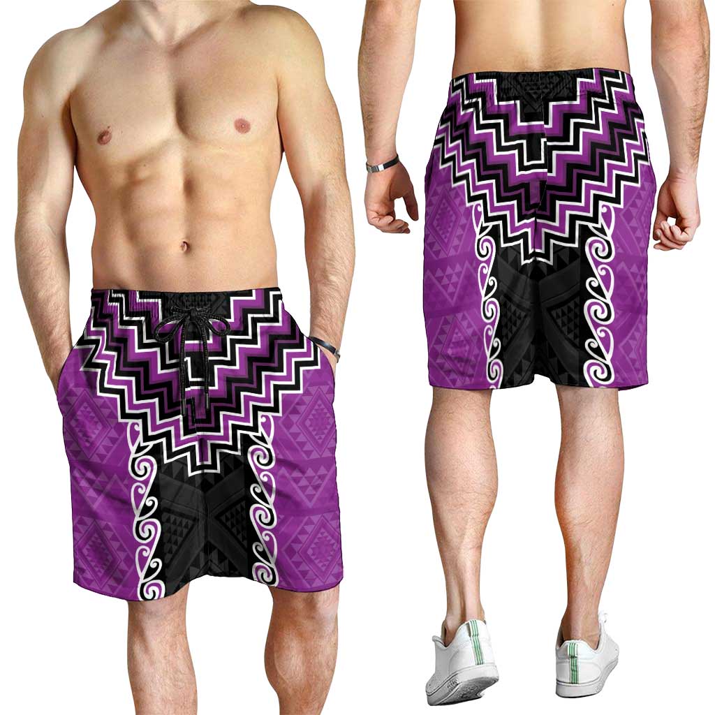 Purple Niho Taniwha Mix Poutama Shorts for Men Unique Taniko Aotearoa - Aussie Hoodie
