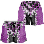 Purple Niho Taniwha Mix Poutama Shorts for Women Unique Taniko Aotearoa - Aussie Hoodie
