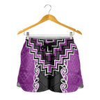 Purple Niho Taniwha Mix Poutama Shorts for Women Unique Taniko Aotearoa - Aussie Hoodie