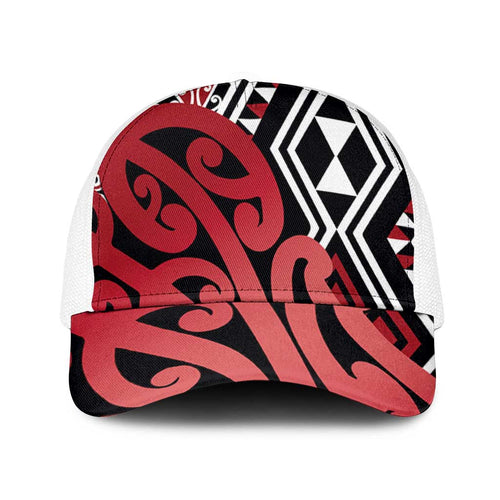 Red New Zealand Baseball Net Cap Aotearoa Kowhaiwhai Mix Taniko Art - Aussie Hoodie