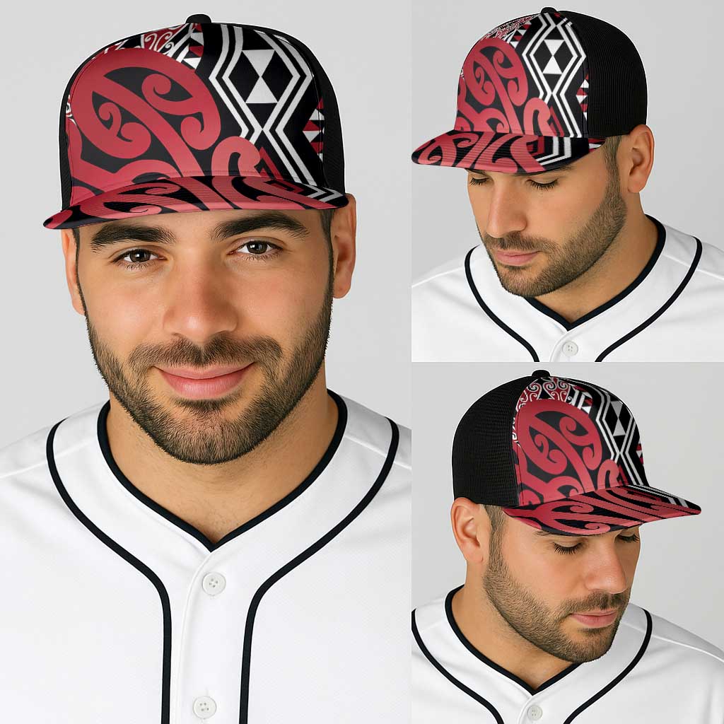 Red New Zealand Baseball Net Cap Aotearoa Kowhaiwhai Mix Taniko Art - Aussie Hoodie
