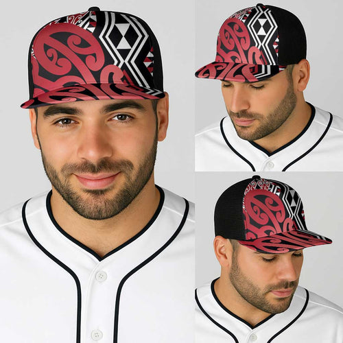 Red New Zealand Baseball Net Cap Aotearoa Kowhaiwhai Mix Taniko Art - Aussie Hoodie