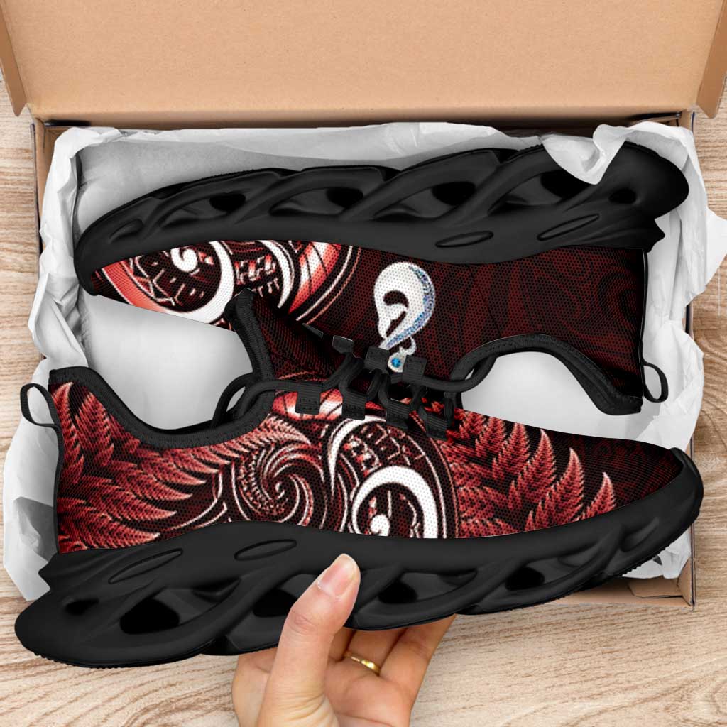Red New Zealand Clunky Sneakers Aotearoa Silver Fern With Manaia Maori Unique