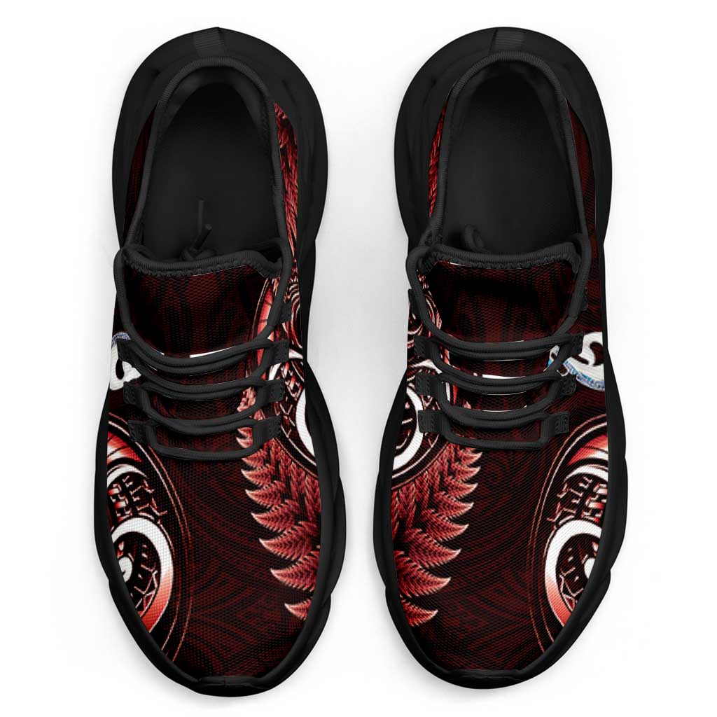 Red New Zealand Clunky Sneakers Aotearoa Silver Fern With Manaia Maori Unique
