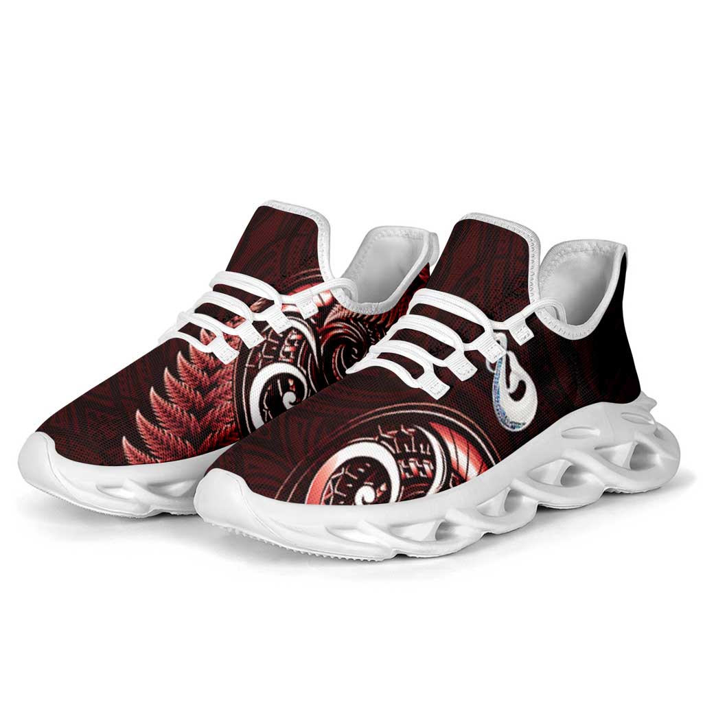 Red New Zealand Clunky Sneakers Aotearoa Silver Fern With Manaia Maori Unique