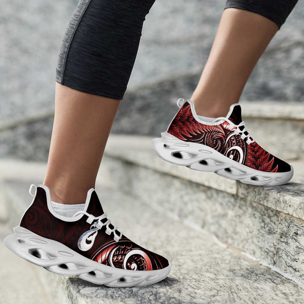 Red New Zealand Clunky Sneakers Aotearoa Silver Fern With Manaia Maori Unique