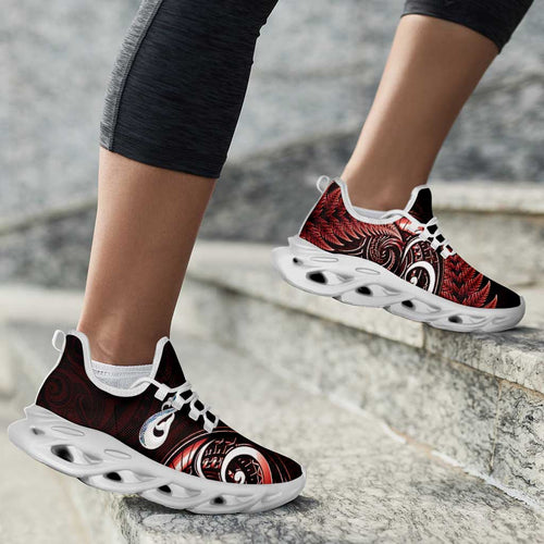 Red New Zealand Clunky Sneakers Aotearoa Silver Fern With Manaia Maori Unique