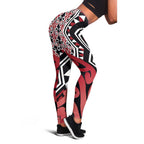 Red New Zealand Leggings Aotearoa Kowhaiwhai Mix Taniko Art