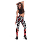 Red New Zealand Leggings Aotearoa Kowhaiwhai Mix Taniko Art