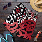 Red New Zealand Shorts for Men Aotearoa Kowhaiwhai Mix Taniko Art