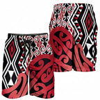 Red New Zealand Shorts for Men Aotearoa Kowhaiwhai Mix Taniko Art