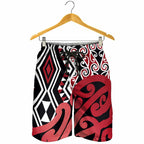 Red New Zealand Shorts for Men Aotearoa Kowhaiwhai Mix Taniko Art