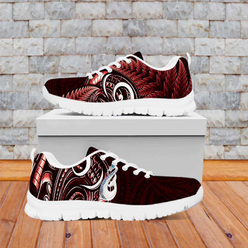 Red New Zealand Sneakers Aotearoa Silver Fern With Manaia Maori Unique