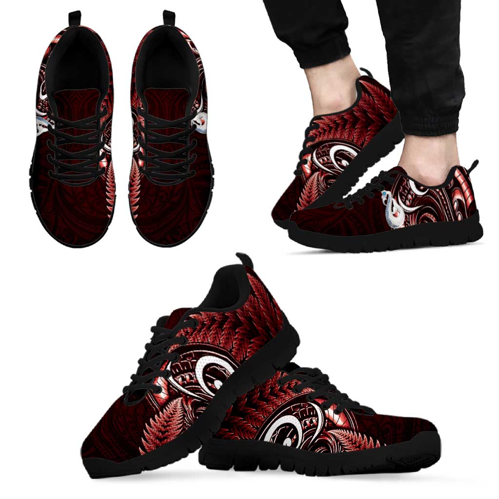 Red New Zealand Sneakers Aotearoa Silver Fern With Manaia Maori Unique