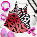 Red New Zealand Women Racerback Tank Aotearoa Kowhaiwhai Mix Taniko Art