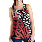 Red New Zealand Women Racerback Tank Aotearoa Kowhaiwhai Mix Taniko Art