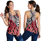 Red New Zealand Women Racerback Tank Aotearoa Kowhaiwhai Mix Taniko Art