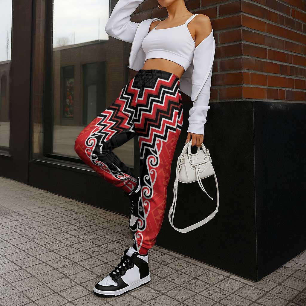 Red Niho Taniwha Mix Poutama Jogger Pants Unique Taniko Aotearoa - Aussie Hoodie