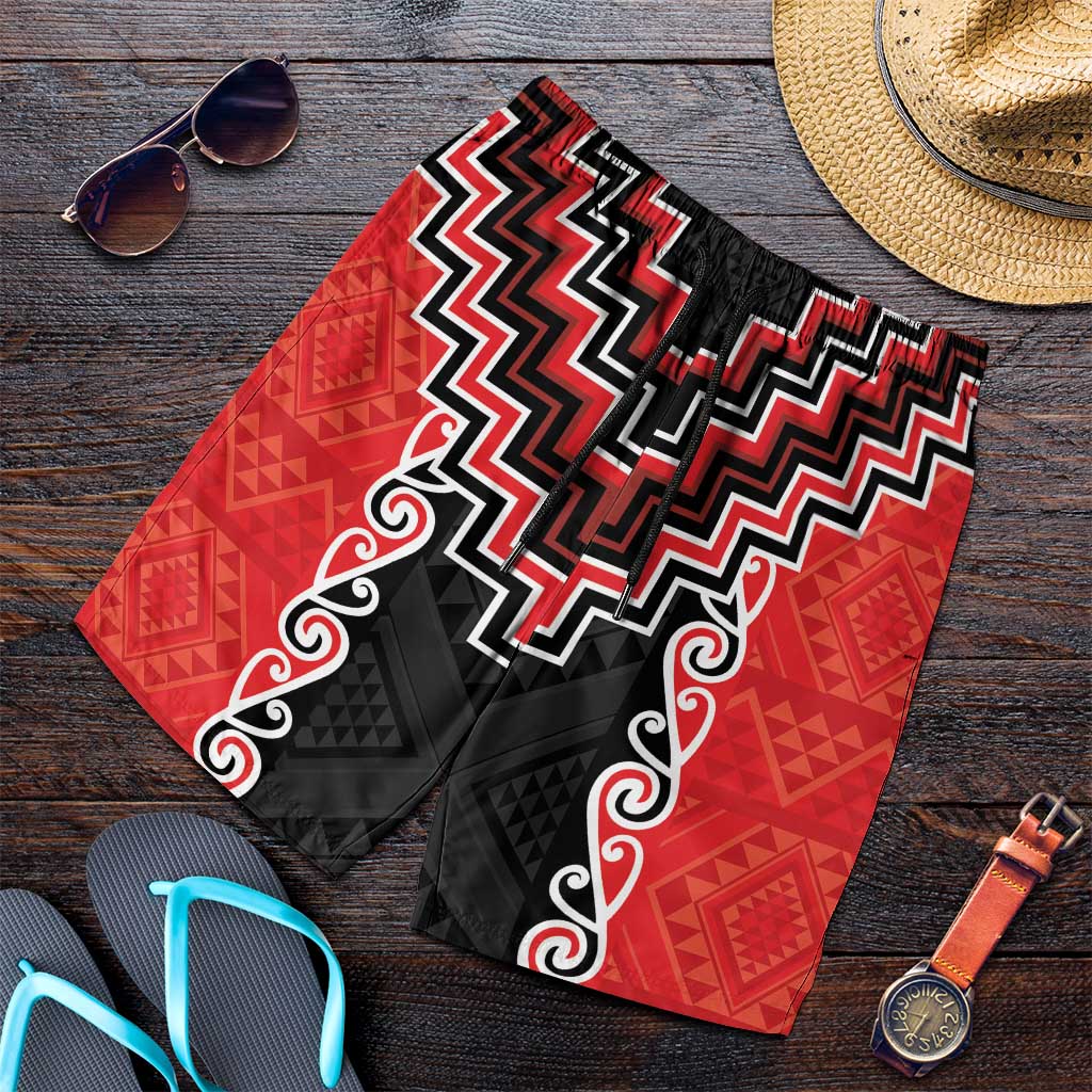 Red Niho Taniwha Mix Poutama Shorts for Men Unique Taniko Aotearoa - Aussie Hoodie