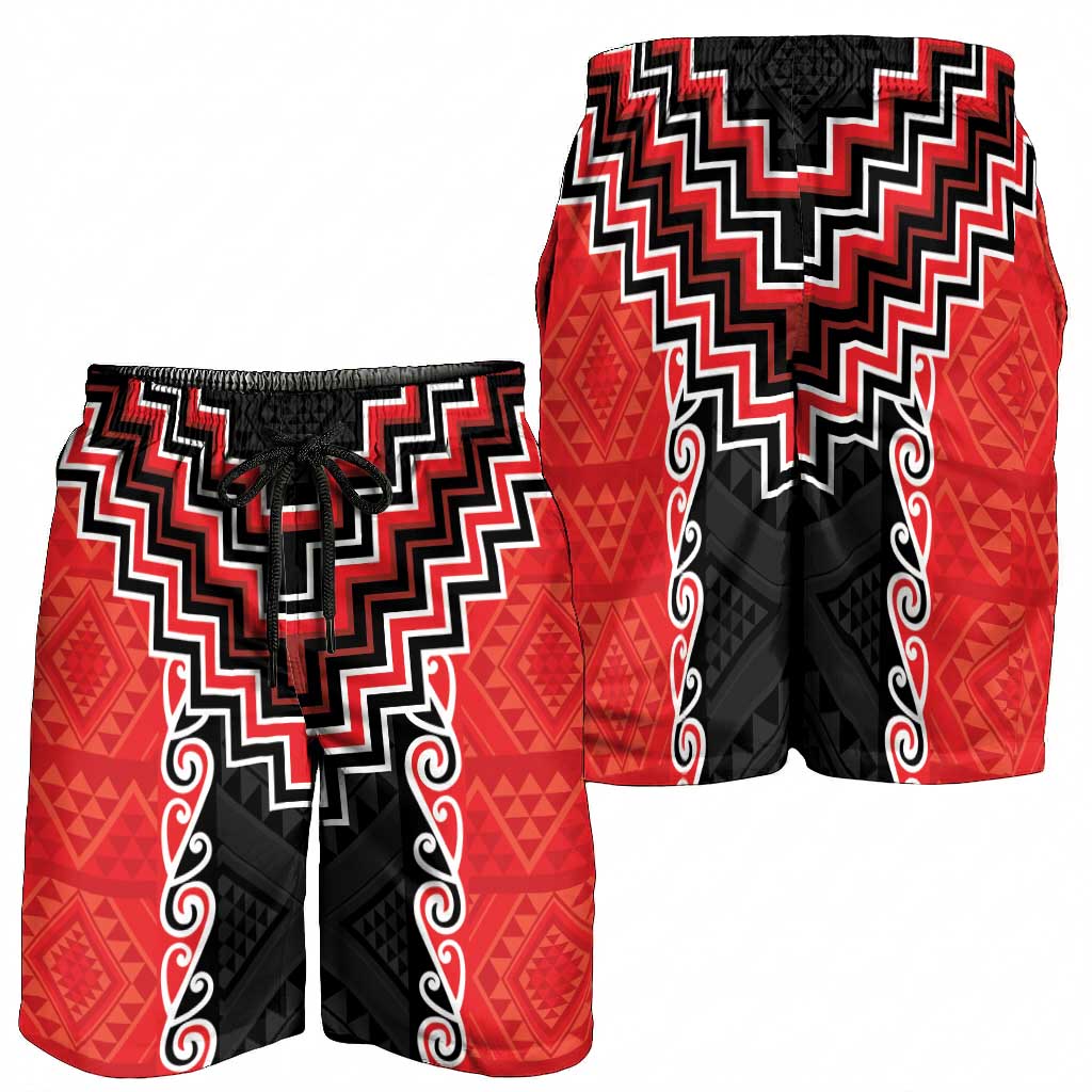 Red Niho Taniwha Mix Poutama Shorts for Men Unique Taniko Aotearoa - Aussie Hoodie