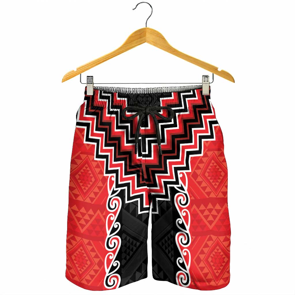Red Niho Taniwha Mix Poutama Shorts for Men Unique Taniko Aotearoa - Aussie Hoodie