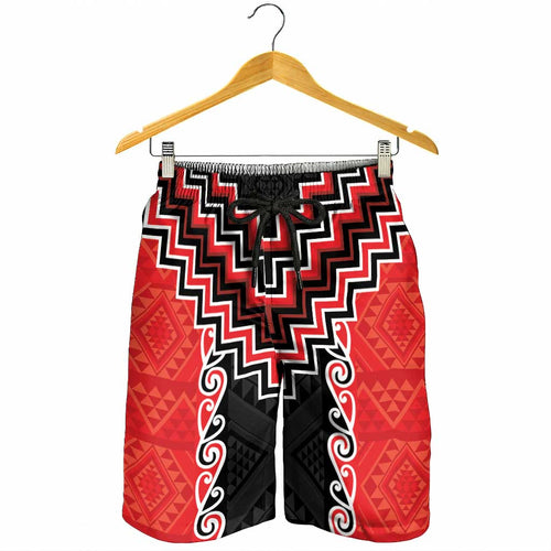 Red Niho Taniwha Mix Poutama Shorts for Men Unique Taniko Aotearoa - Aussie Hoodie