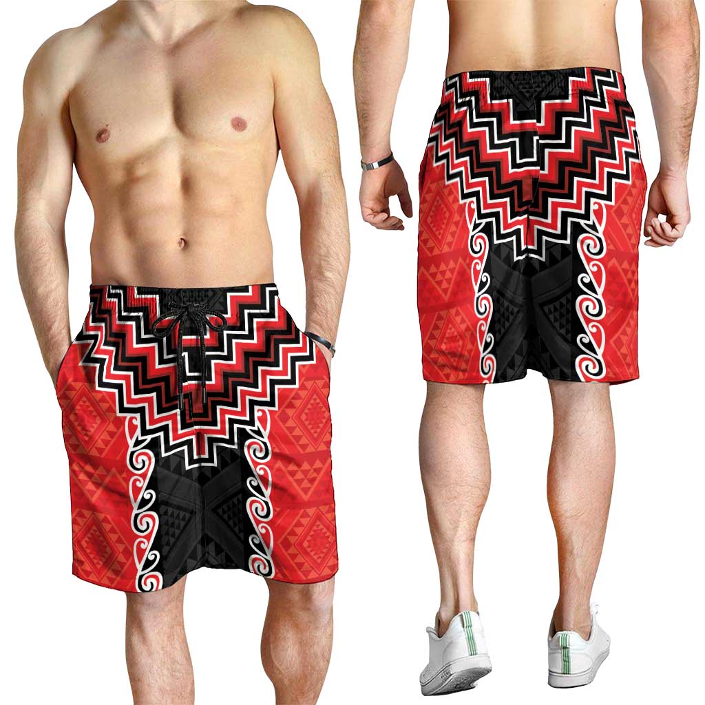 Red Niho Taniwha Mix Poutama Shorts for Men Unique Taniko Aotearoa - Aussie Hoodie